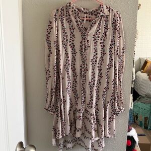 Free People Beige Floral Long Sleeve Tunic Dress